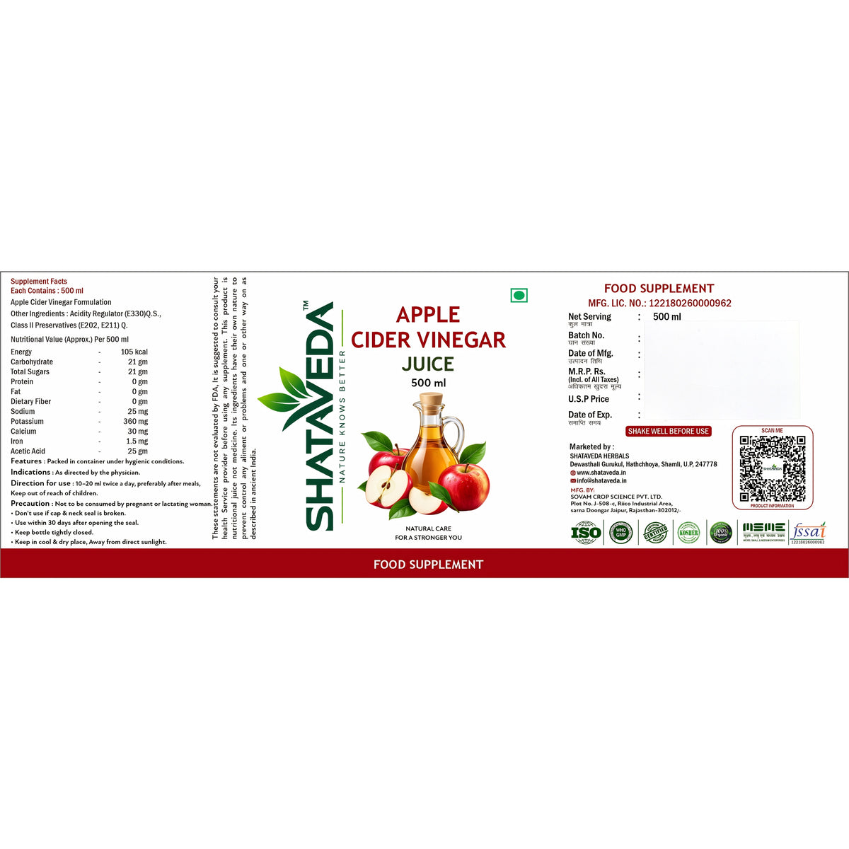 Apple Cider Vinegar Juice 500 ml | Daily Wellness Support
