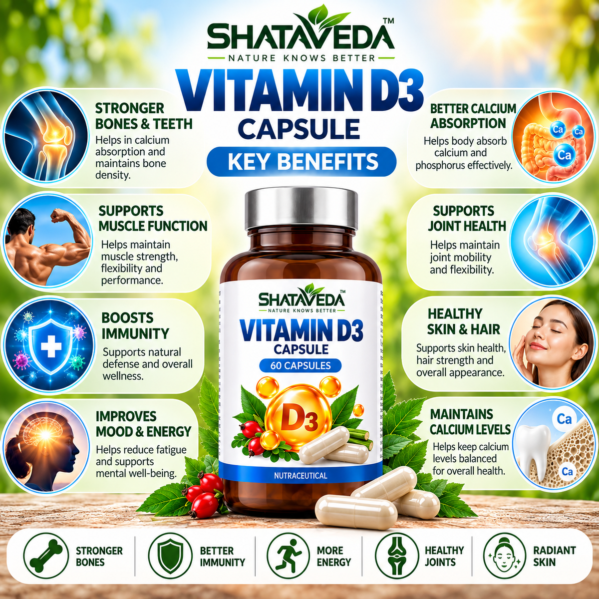 Vitamin D3 Capsule 60 Capsules | Bone & Nutritional Wellness Support