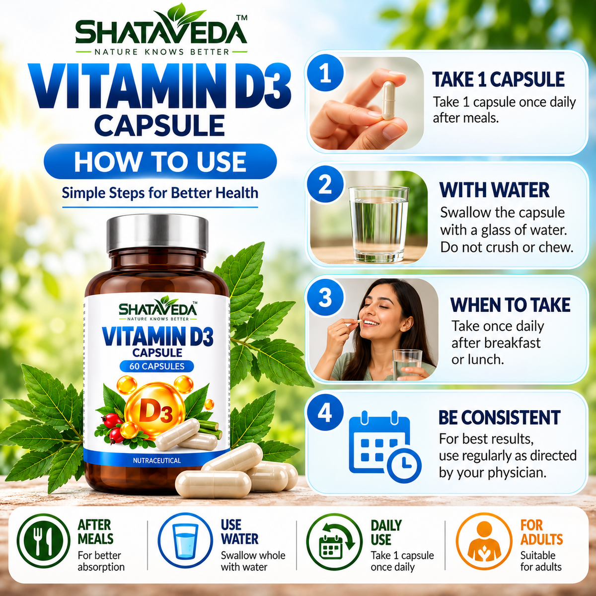 Vitamin D3 Capsule 60 Capsules | Bone & Nutritional Wellness Support
