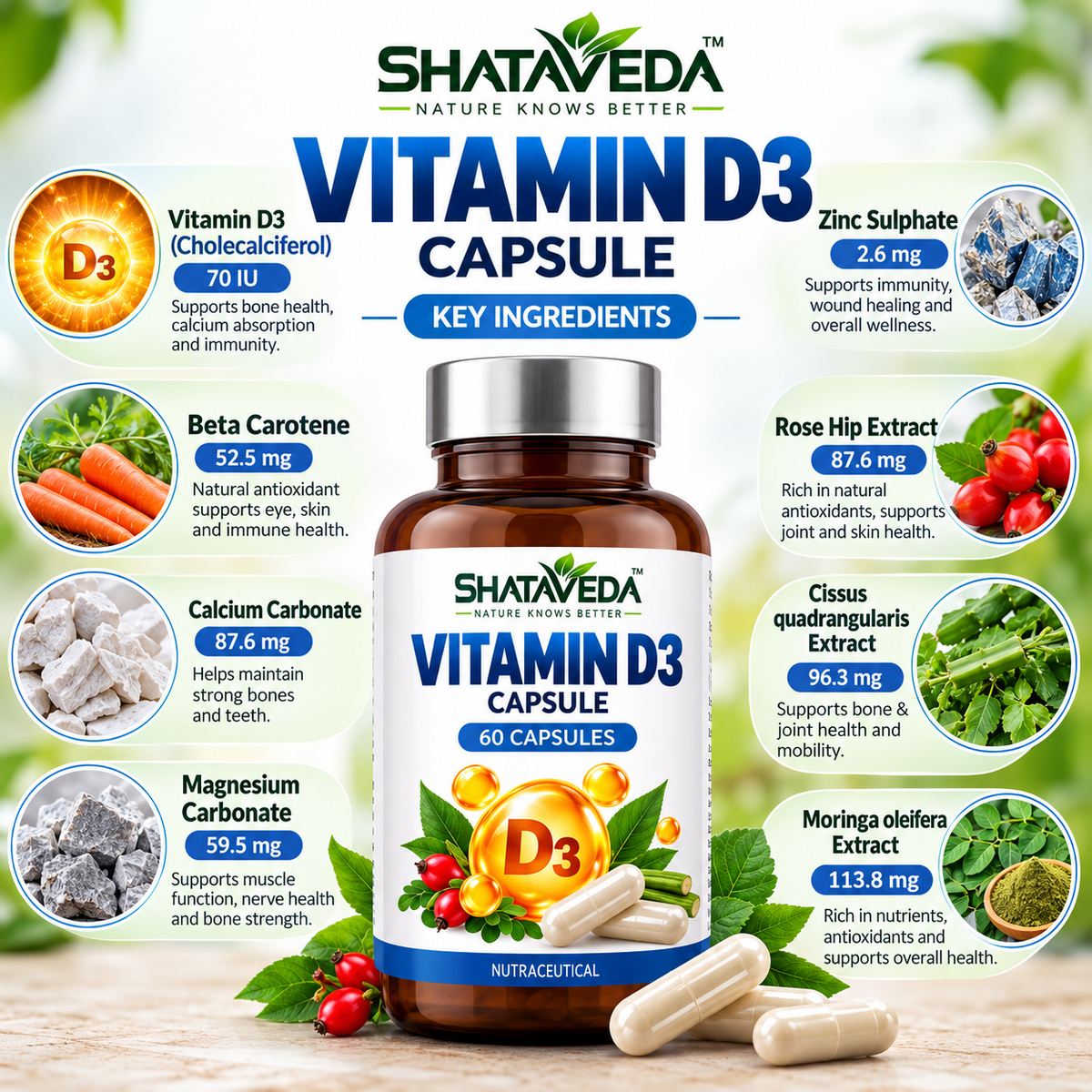 Vitamin D3 Capsule 60 Capsules | Bone & Nutritional Wellness Support